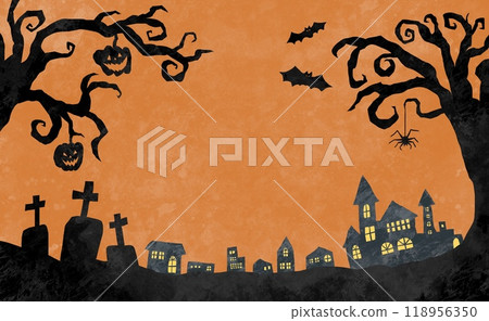 Halloween cityscape image paper-cutting style background illustration Orange Halloween cityscape image paper-cutting style background illustration Orange 118956350
