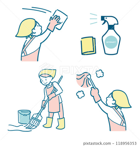 Illustration set of a woman cleaning 118956353