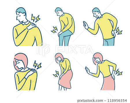 A set of men and women with shoulder, hip and knee pain 118956354