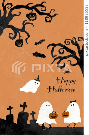 Illustration of kids dressed up as ghosts on Halloween (vertical design) Illustration of kids dressed up as ghosts on Halloween (vertical design) 118956555