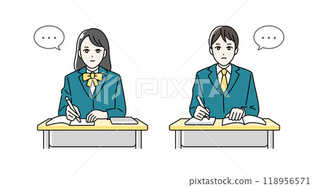 高中生在課桌前默默學習的插畫 118956571