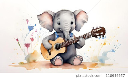 Baby elephant playing guitar Baby elephant playing guitar 118956657