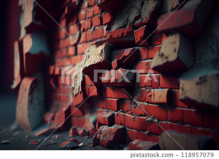 Red old brick wall. A close-up shot. Red old brick wall. A close-up shot. 118957079