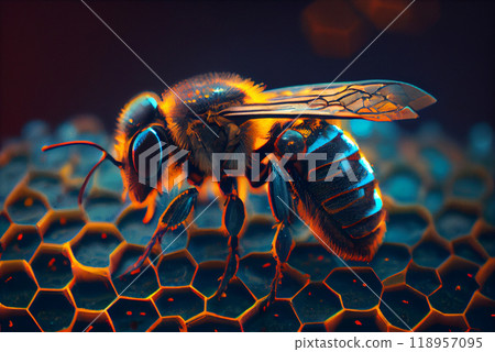 Close up view of the working bees on honeycells. Close up view of the working bees on honeycells. 118957095