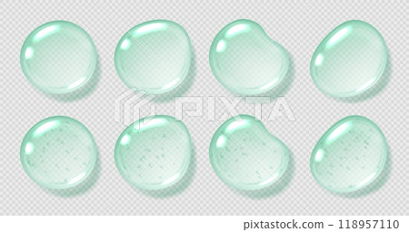 Mint serum drops, transparent gel droplets, realistic glossy liquid, moisturizing cosmetic product, hyaluronic acid. Mint serum drops, transparent gel droplets, realistic glossy liquid, moisturizing cosmetic product, hyaluronic acid. 118957110