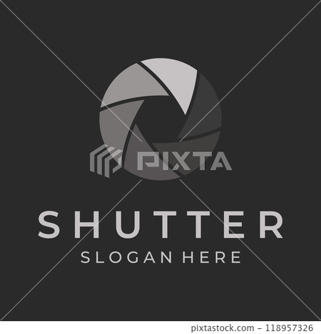 Photography camera logo, lens camera shutter, digital, line, professional, elegant and modern. Logo can be used for studio, photography and other businesses. Using vector illustration editing 118957326