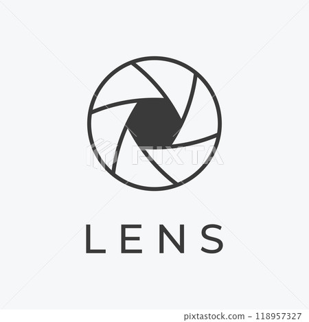 Photography camera logo, lens camera shutter, digital, line, professional, elegant and modern. Logo can be used for studio, photography and other businesses. Using vector illustration editing 118957327