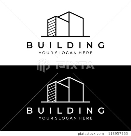 Logo design of modern and elegant luxury apartment buildings, houses, hotels and buildings isolated background.Logo for business,architecture, construction and building. 118957363