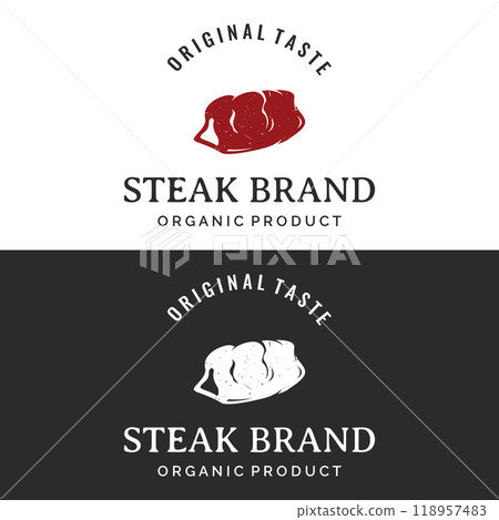 Steak house or vintage fresh meat Logo design.Premium quality grilled meat.Typography Badge for retro restaurant, bar and cafe. Steak house or vintage fresh meat Logo design.Premium quality grilled meat.Typography Badge for retro restaurant, bar and cafe. 118957483