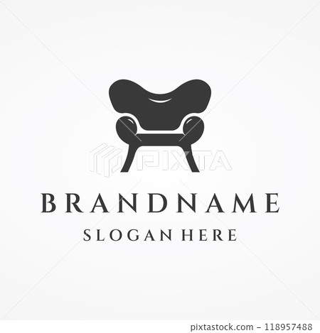 Interior chair furniture template logo creative design with modern geometric lines.With elegant and minimalist shape. 118957488