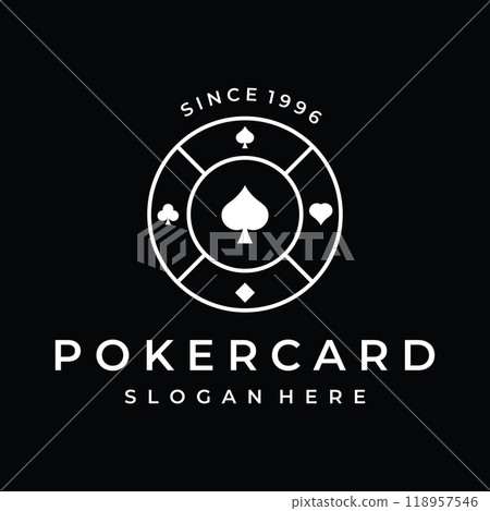 Vintage casino poker ace design logo, diamonds, hearts and spades. Poker club logo, tournament, gambling game, symbol 777. 118957546