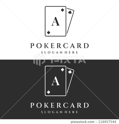 Vintage casino poker ace design logo, diamonds, hearts and spades. Poker club logo, tournament, gambling game, symbol 777. 118957548
