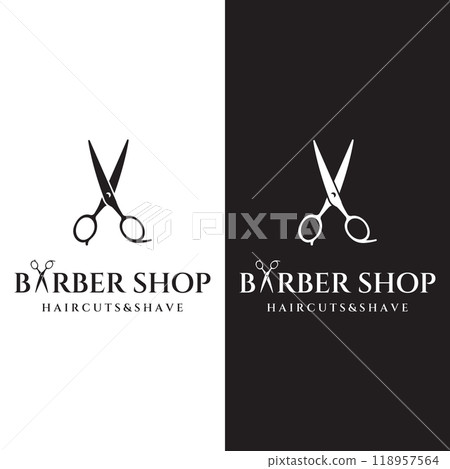 Creative and simple classic haircut salon scissors template Logo design isolated on black and white background.For business, barbershop, salon, beauty. 118957564