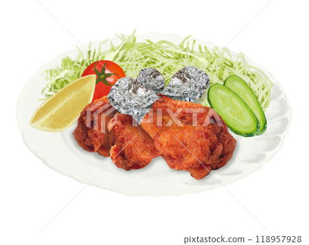 炸雞（配沙拉和鋁箔） 118957928