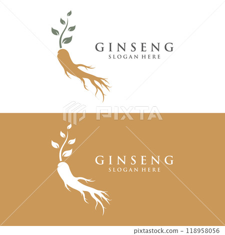 Logo design of natural ginseng herb plant and leaves.Logo for business, herbal,floral. 118958056