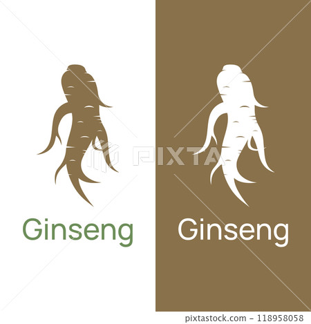 Logo design of natural ginseng herb plant and leaves.Logo for business, herbal,floral. 118958058