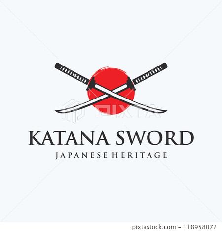Japanese vintage katana samurai sword logo template,japanese heritage sword vector illustration. 118958072