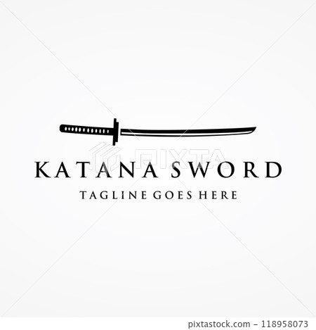 Japanese vintage katana samurai sword logo template,japanese heritage sword vector illustration. 118958073
