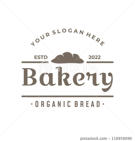 Retro wheat bread logo design template. Badge for bakery, home made bakery, restaurant or cafe, patisserie, business. Retro wheat bread logo design template. Badge for bakery, home made bakery, restaurant or cafe, patisserie, business. 118958090