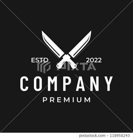 Chef knife logo template design, vintage butcher knife.Logo for business, badge,restaurant,butcher shop,cafe,brand and knife shop. 118958243