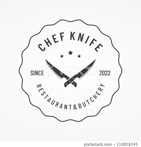Chef knife logo template design, vintage butcher knife.Logo for business, badge,restaurant,butcher shop,cafe,brand and knife shop. 118958245