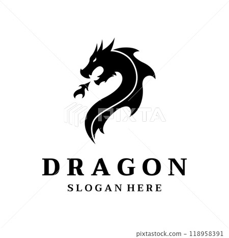 Logo template of fire dragon head and wings isolated background. Logo template of fire dragon head and wings isolated background. 118958391