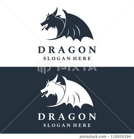 Logo template of fire dragon head and wings isolated background. 118958394