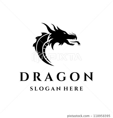 Logo template of fire dragon head and wings isolated background. 118958395