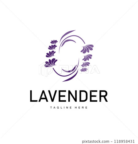 Lavender logo simple design vector cosmetic plant purple color and aromatherapy lavender flower garden template Lavender logo simple design vector cosmetic plant purple color and aromatherapy lavender flower garden template 118958431
