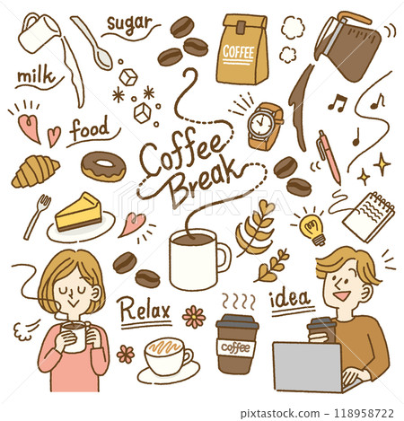 適合茶歇的時尚手寫風格插畫素材集 118958722