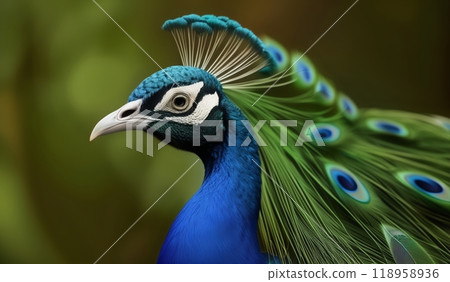 Close-up photo of an exotic, beautiful peacock 118958936