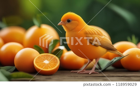 Orange chicks, surrounded by oranges Orange chicks, surrounded by oranges 118959029