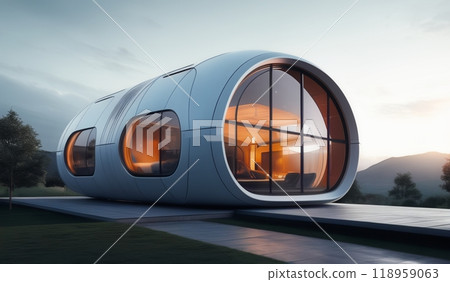 picture of a house with a modern style, lots of glass, a house of the future 118959063