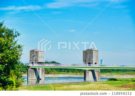 多摩川的風景和用水設施 Nikaryosuku Kawara Weir 118959152