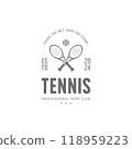 minimalist tennis logo template graphic design with racket and ball vector elements illustration 118959223