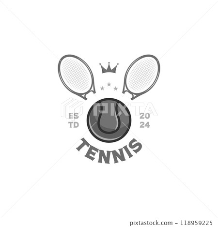 tennis ball element logo template and double racket vintage vector illustration design tennis ball element logo template and double racket vintage vector illustration design 118959225