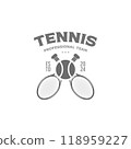 minimalist professional tennis team logo template design. tennis ball and racket vector elements illustration 118959227
