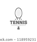simple tennis racket logo template design vintage vector illustration. tennis ball and racket graphic design 118959231