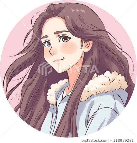 A woman with long hair catching the wind 118959281