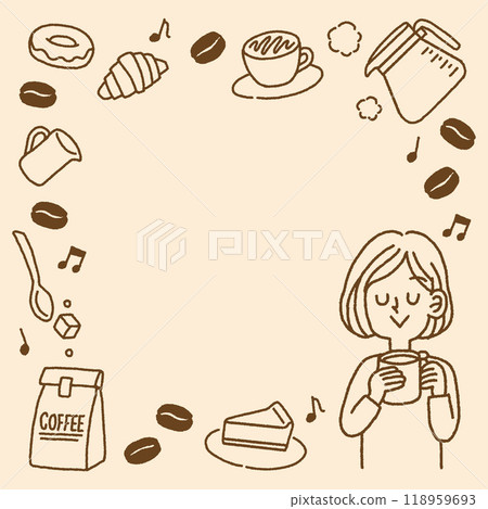 Coffee Relax Woman Icon Stylish Background Material Square Coffee Relax Woman Icon Stylish Background Material Square 118959693