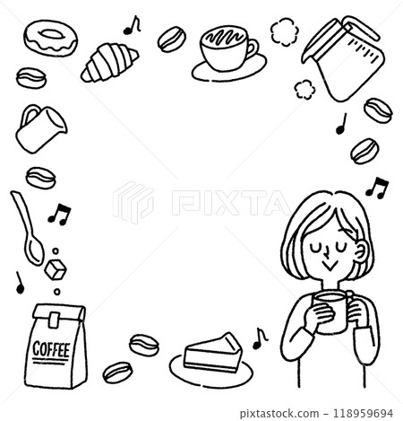 Coffee relax woman icon monochrome frame square Coffee relax woman icon monochrome frame square 118959694