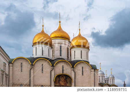 The Dormition Cathedral in Moscow Kremlin, also known as the Assumption Cathedral or Cathedral of the Assumption 118959731
