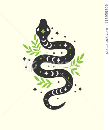 Mystical black snake silhouette with Floral illustration 118959806