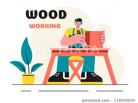 Woodworking Vector Illustration featuring Modern Craftsmen and Workers Producing Furniture Using Tools in a Flat Cartoon Style Background Woodworking Vector Illustration featuring Modern Craftsmen and Workers Producing Furniture Using Tools in a Flat Cartoon Style Background 118959839