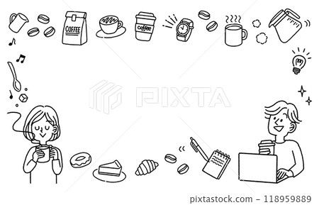 Coffee break monochrome icon set frame horizontal 118959889