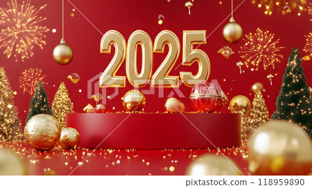 2025 紅色和金色迷人新年裝飾品 2025 118959890