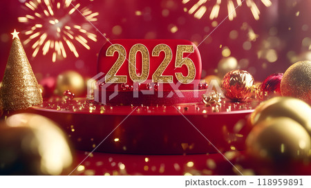 2025 紅色和金色迷人新年裝飾品 2025 118959891