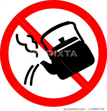 從水壺和禁止標誌中倒出沸水 118960138