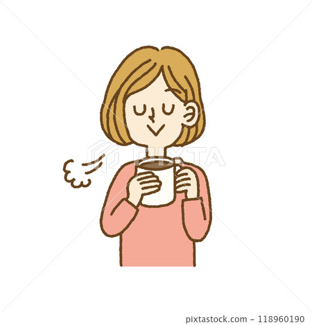 Illustration of a woman drinking coffee and relaxing 118960190