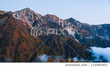 Autumn climbing of Mt. Karamatsu: Hakuba Sanzan at dawn Autumn climbing of Mt. Karamatsu: Hakuba Sanzan at dawn 118960405